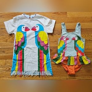 Stella McCartney Kids Girls Parrot Swimsuit and matching dress - size 8 (runs S!